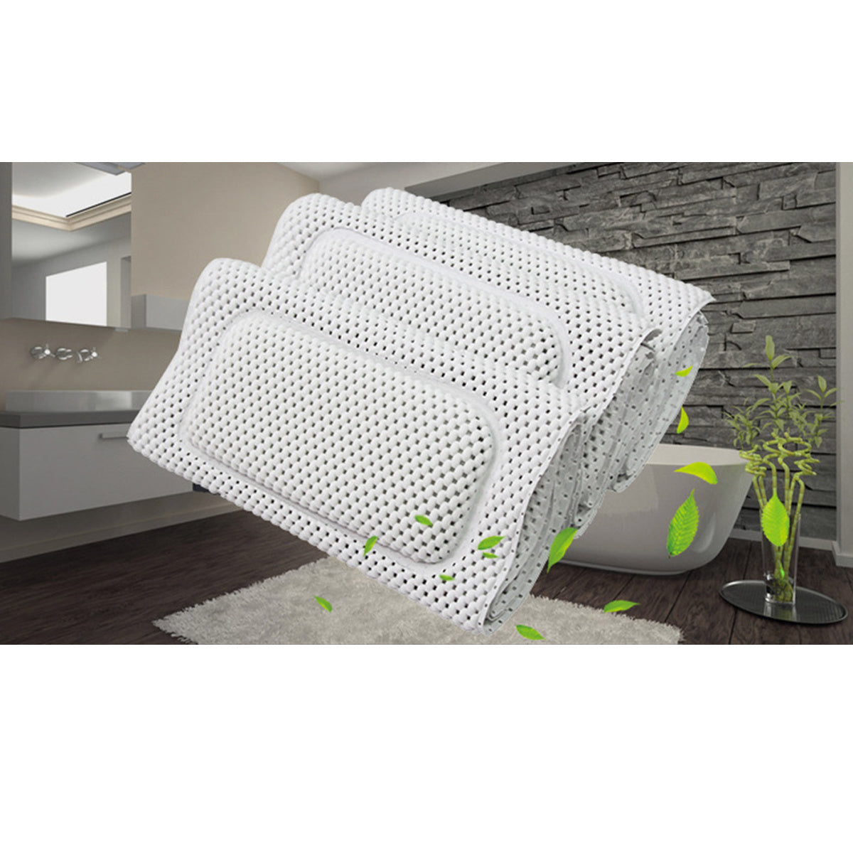 Non-Slip Bathtub Mat Soft Foam Bath Pillow Cushions with Suction Cups, 49×14 inch