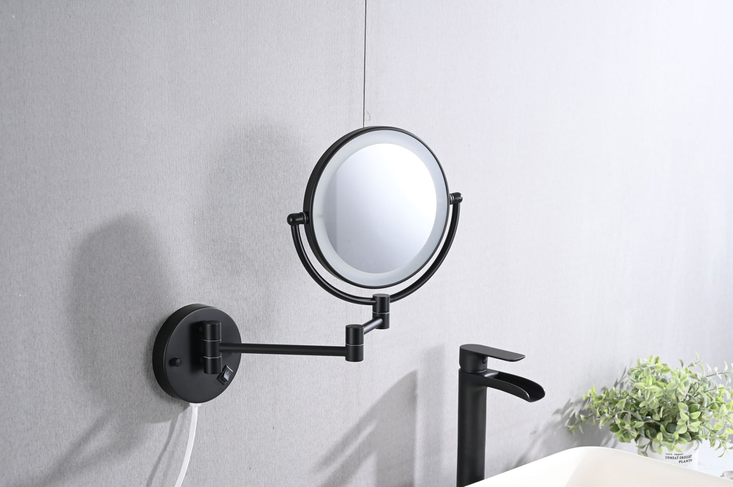 8 Inch LED Wall Mount Two-Sided Magnifying Makeup Vanity Mirror  Extension Finish 1X/3X Magnification Plug 360 Degree Rotation Waterproof Button Shaving Mirror