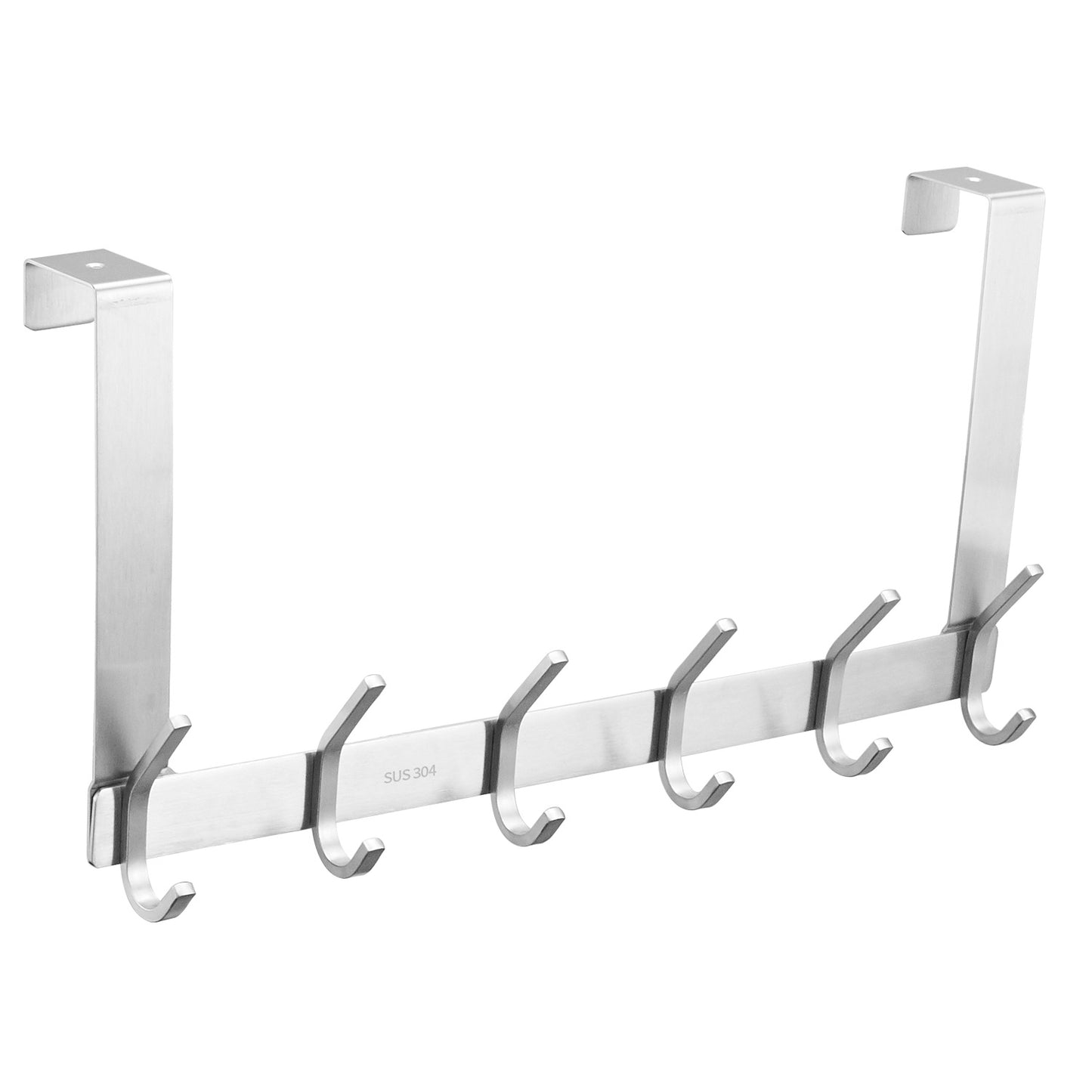 The Door Hooks, Stainless Steel Heavy Duty Over Door Hanger Holder for Coat Robe Hat Clothe Towels Hanging, Bathroom Organizer Towel Rack 6 Hooks, Brushed Nickel