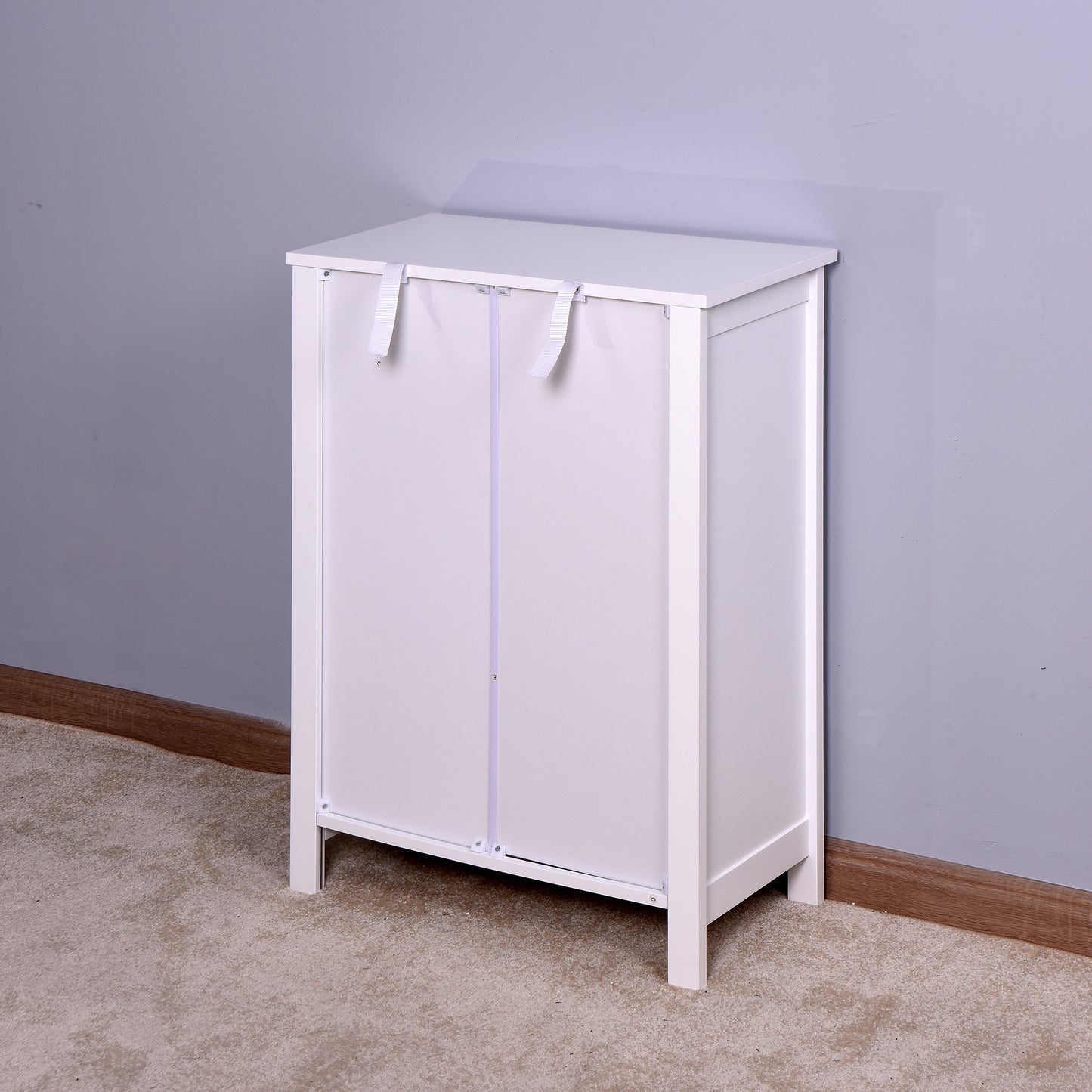 Bathroom Floor Storage Cabinet with Double Door Adjustable Shelf; White