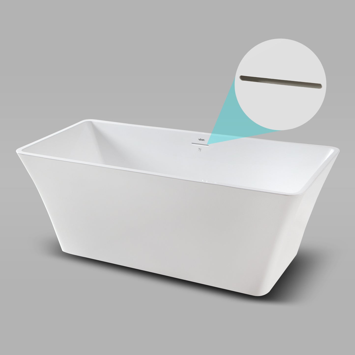 FerdY Sentosa Acrylic Freestanding Bathtub, Contemporary Design Soaking Tub with Brushed Nickel Drain and Minimalist Linear Design Overflow, Easy to Install, 02560