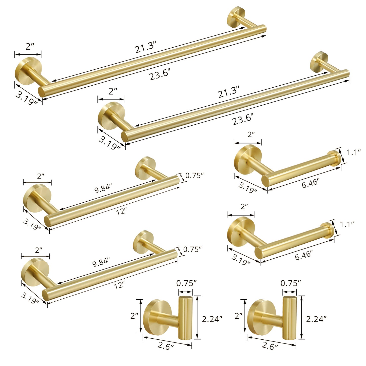 8 Pieces Bathroom Hardware Accessories Set Towel Bar Set,Wall Mounted,Premium Stainless Steel