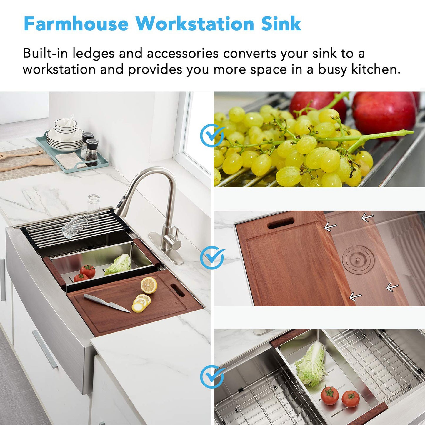 American Farmhouse Sink Gunmetal Black Surface/Stainless Steel Surface Kitchen Sink ;  Apron Front Kitchen Handmade Sink with Drain