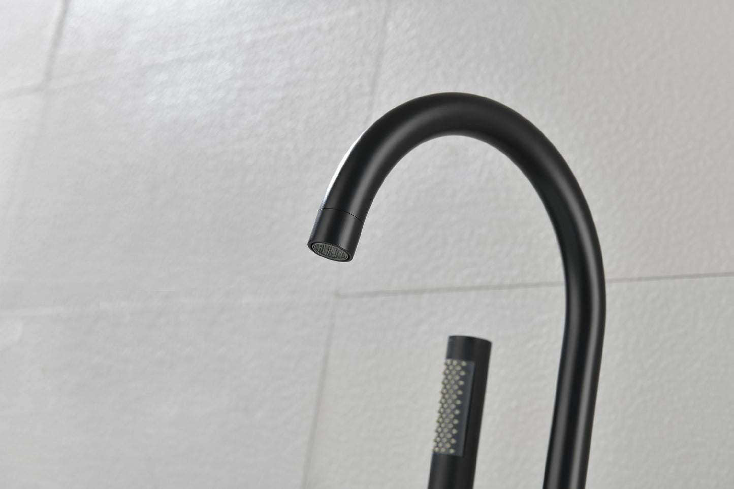 Mount Bathtub Faucet Freestanding Tub Filler Matte Black Standing High Flow Shower Faucets with Handheld Shower Mixer Taps Swivel Spout