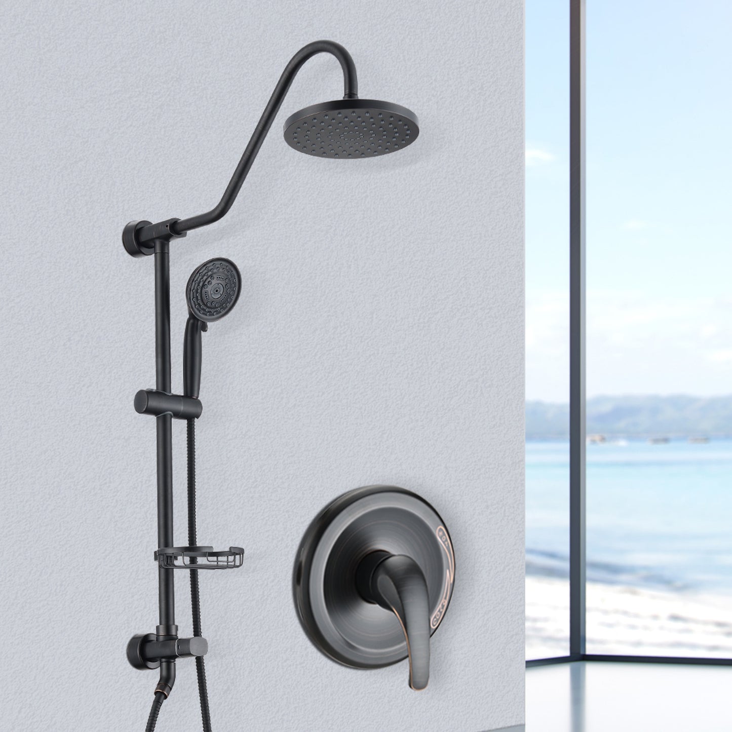 Shower Head with Handheld Shower System with 8" Rain Shower Head (Rough-in Valve Included)