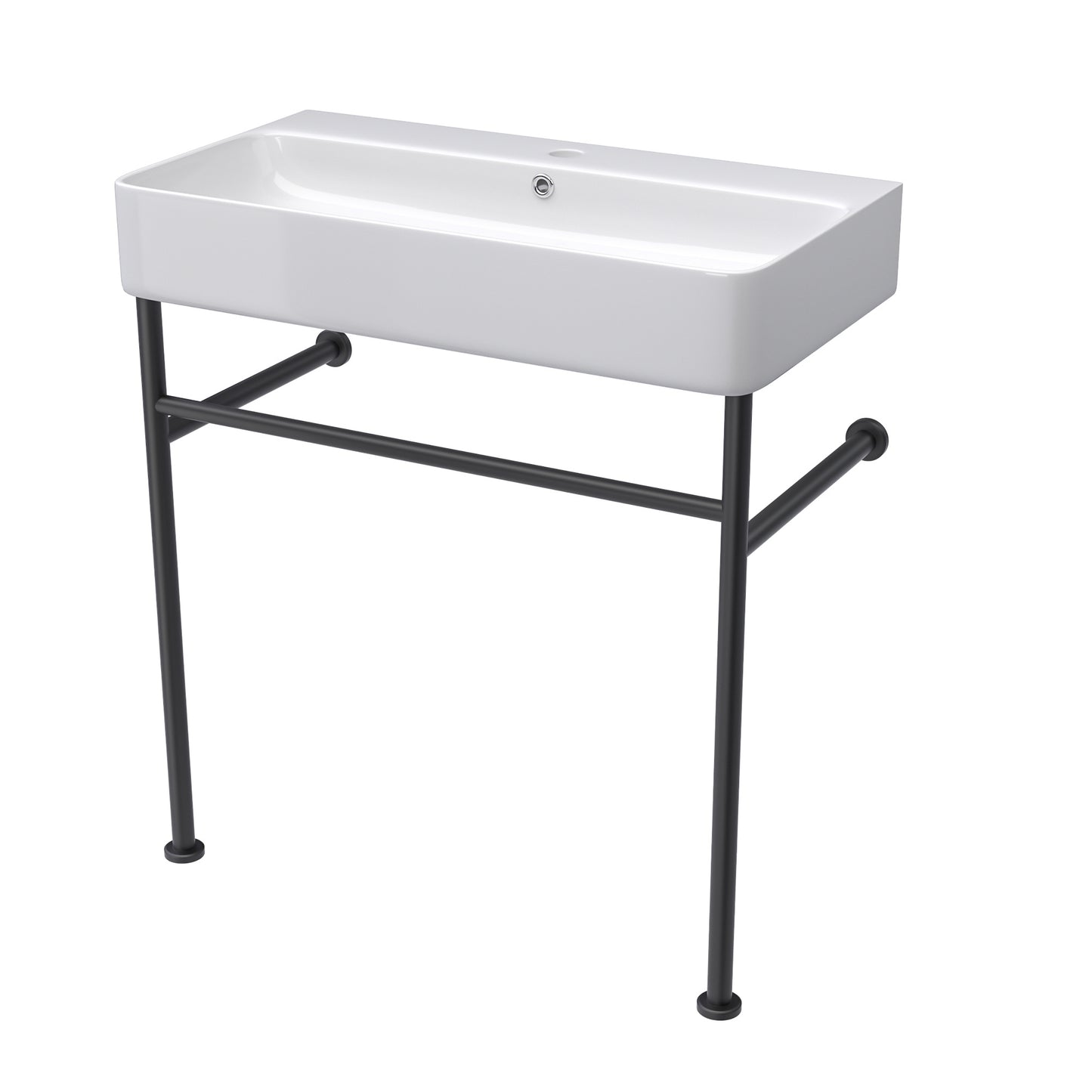 24\\\" Rectangular Bathroom Console Sink with Overflow,Wall Mounted Ceramic Console Sink White Basin with Steel Legs