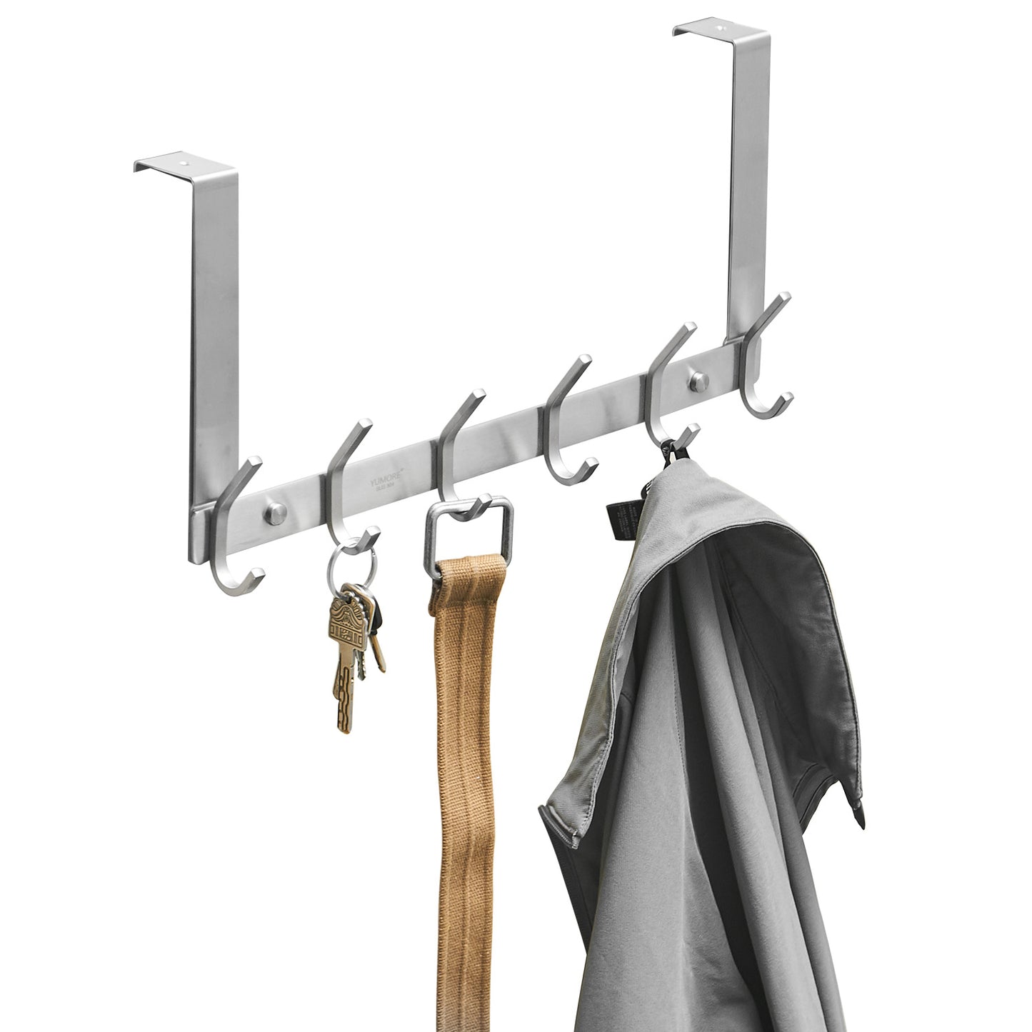 The Door Hooks, Stainless Steel Heavy Duty Over Door Hanger Holder for Coat Robe Hat Clothe Towels Hanging, Bathroom Organizer Towel Rack 6 Hooks, Brushed Nickel