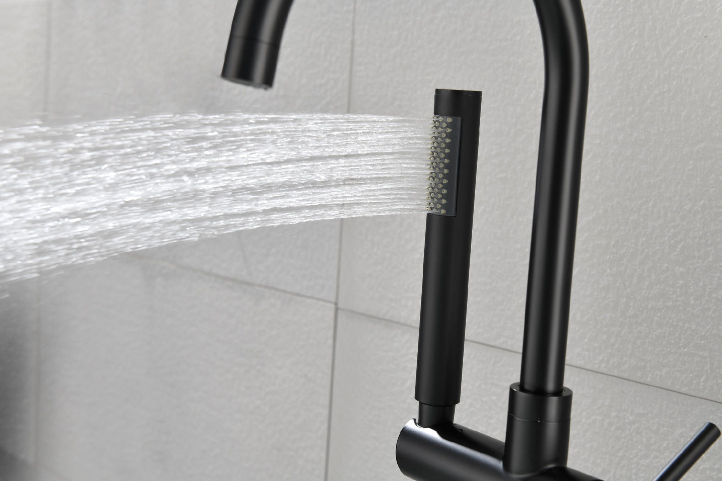 Mount Bathtub Faucet Freestanding Tub Filler Matte Black Standing High Flow Shower Faucets with Handheld Shower Mixer Taps Swivel Spout