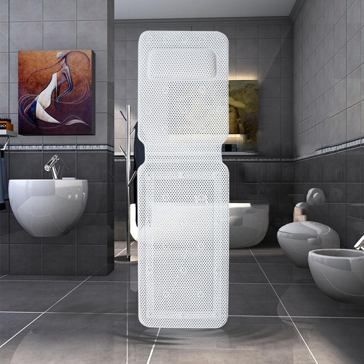 Non-Slip Bathtub Mat Soft Foam Bath Pillow Cushions with Suction Cups, 49×14 inch