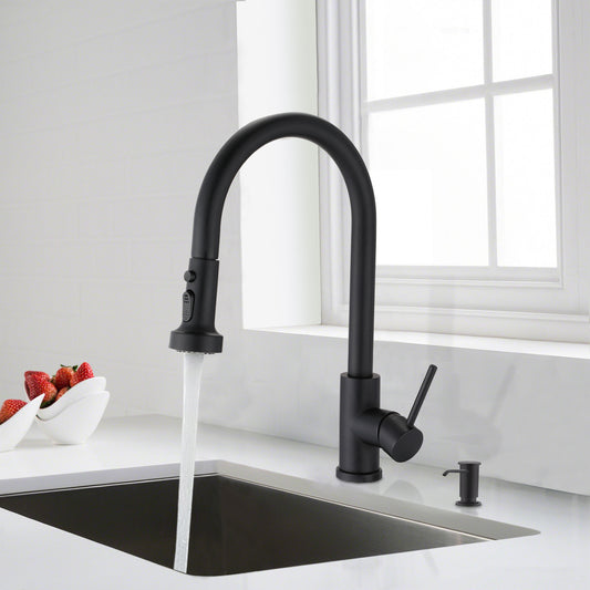 Stainless Steel Pull Down Kitchen Faucet with Soap Dispenser