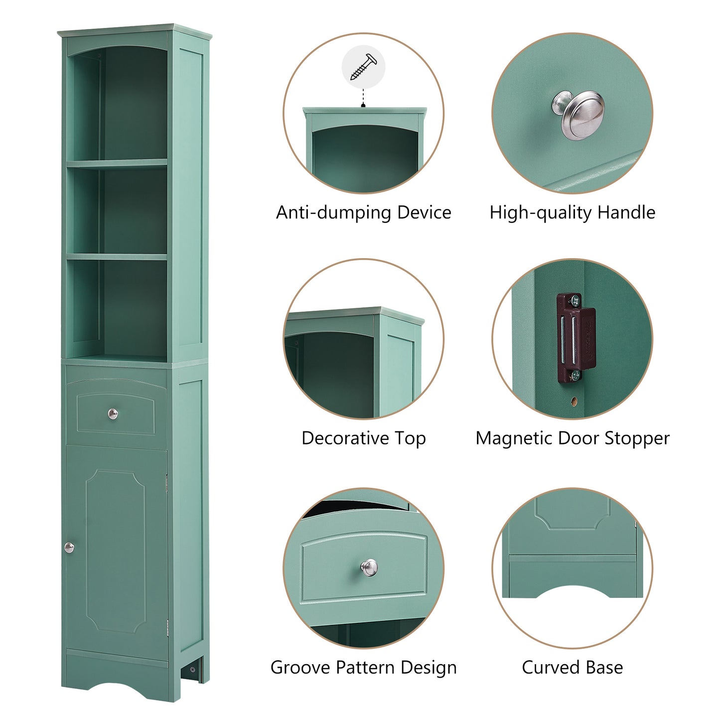 Tall Bathroom Cabinet;  Freestanding Storage Cabinet with Drawer;  MDF Board;  Adjustable Shelf