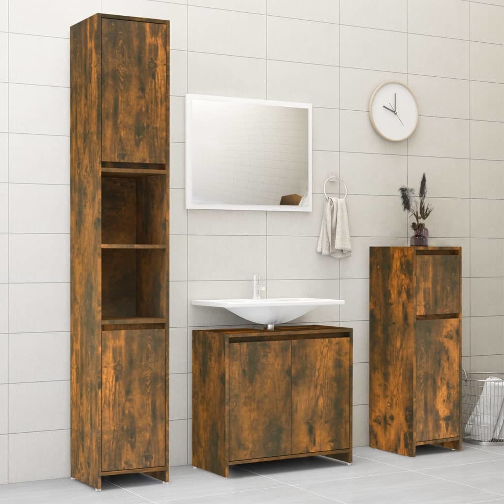 Bathroom Cabinet Smoked Oak 11.8"x11.8"x37.4" Engineered Wood