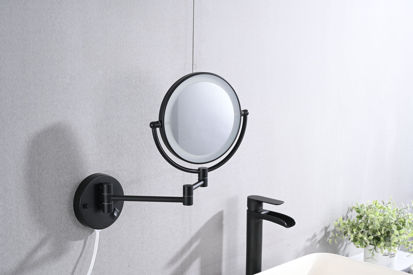 8 Inch LED Wall Mount Two-Sided Magnifying Makeup Vanity Mirror  Extension Finish 1X/3X Magnification Plug 360 Degree Rotation Waterproof Button Shaving Mirror