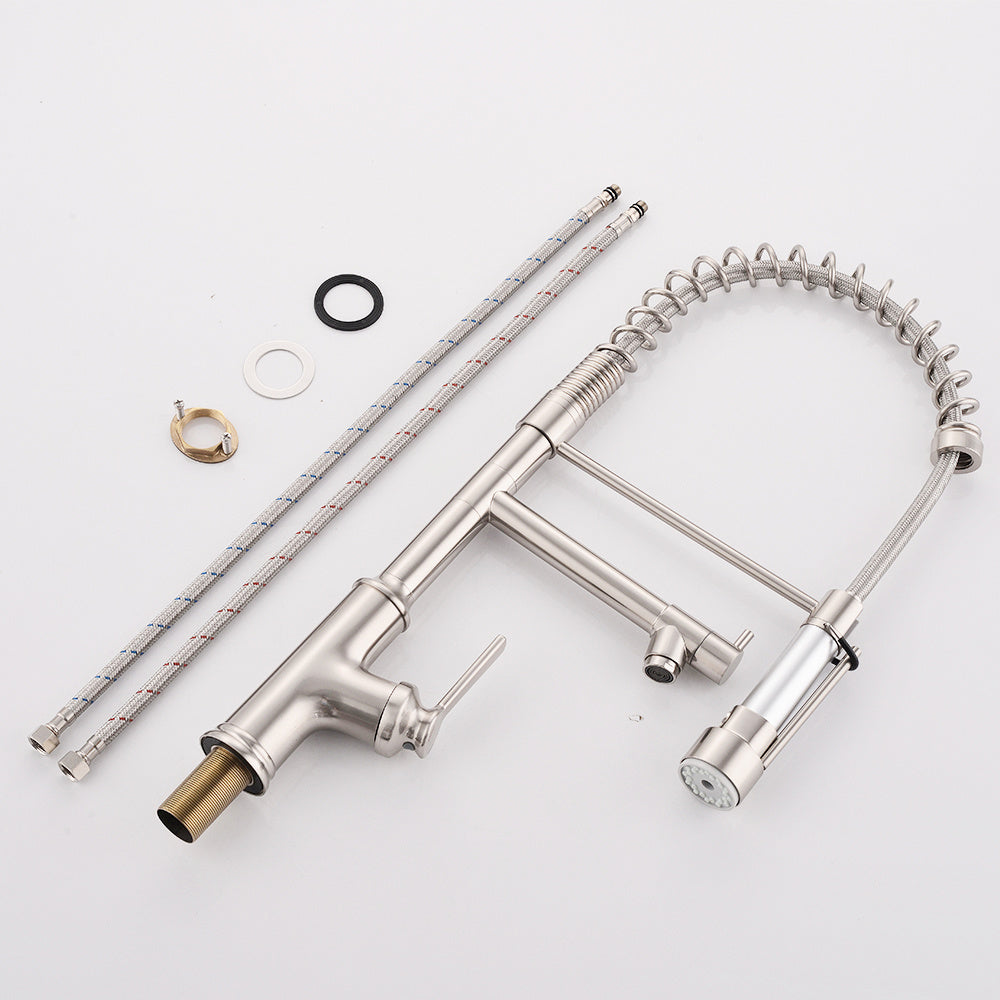 Kitchen Faucet with Pull Down Sprayer Brushed Nickel Stainless Steel Single Handle Kitchen Sink Faucets