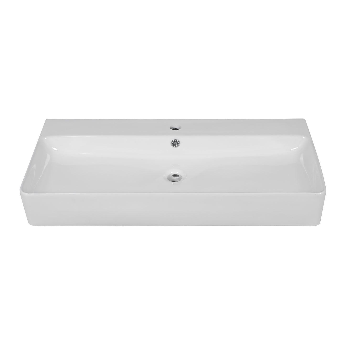 24\\\" Rectangular Bathroom Console Sink with Overflow,Wall Mounted Ceramic Console Sink White Basin with Steel Legs