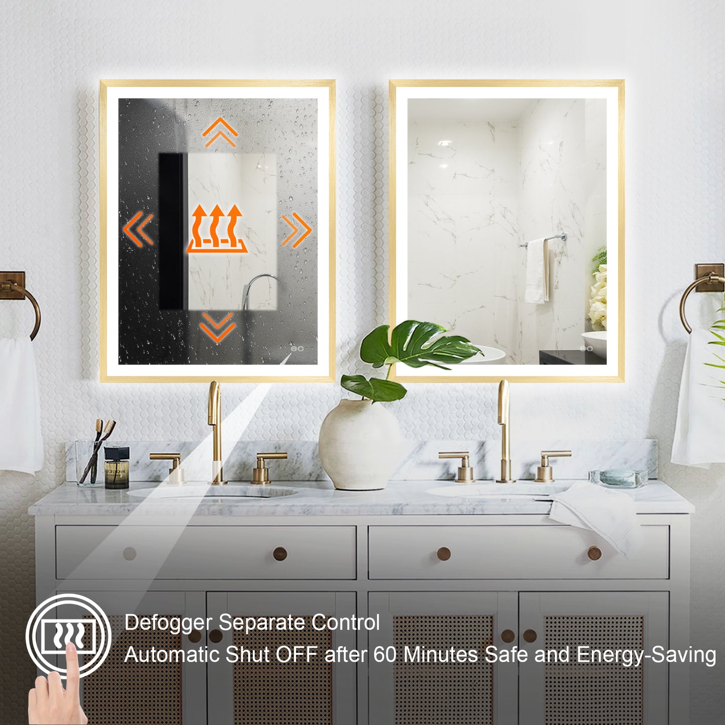 4 Size LED Bathroom Mirror;  Backlit and Front Lighted Mirror for Bathroom;  Wall Mounted Bathroom Vanity Framed Mirror Includes Dimmer;  ; Defogger;  Vertical / Horizontal