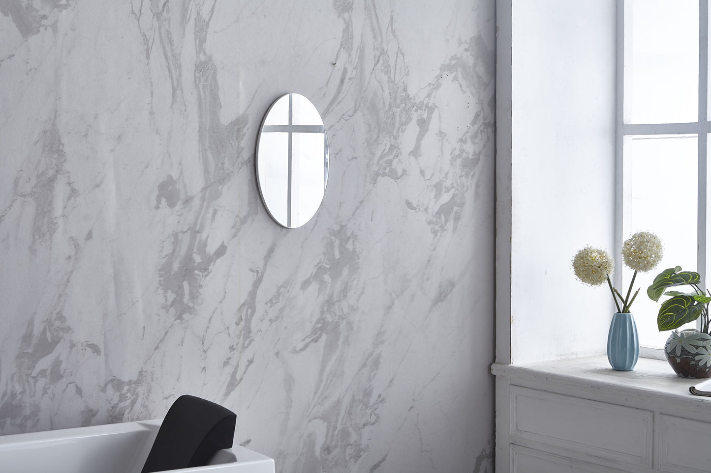 Frameless Beveled Wall Mounted Bathroom Mirror, HD Makeup Mirror, 25" Round Mirror