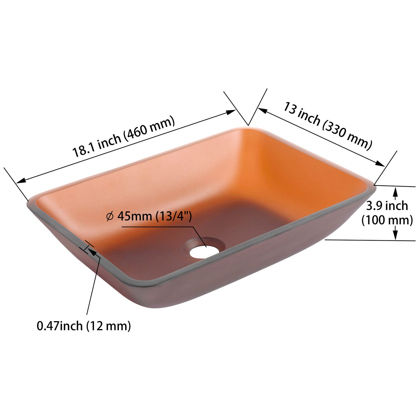 Tempered Glass Matte Bathroom Vessel Sink, Rectangle Bathroom Basin (Tempered Glass Matt Tea)