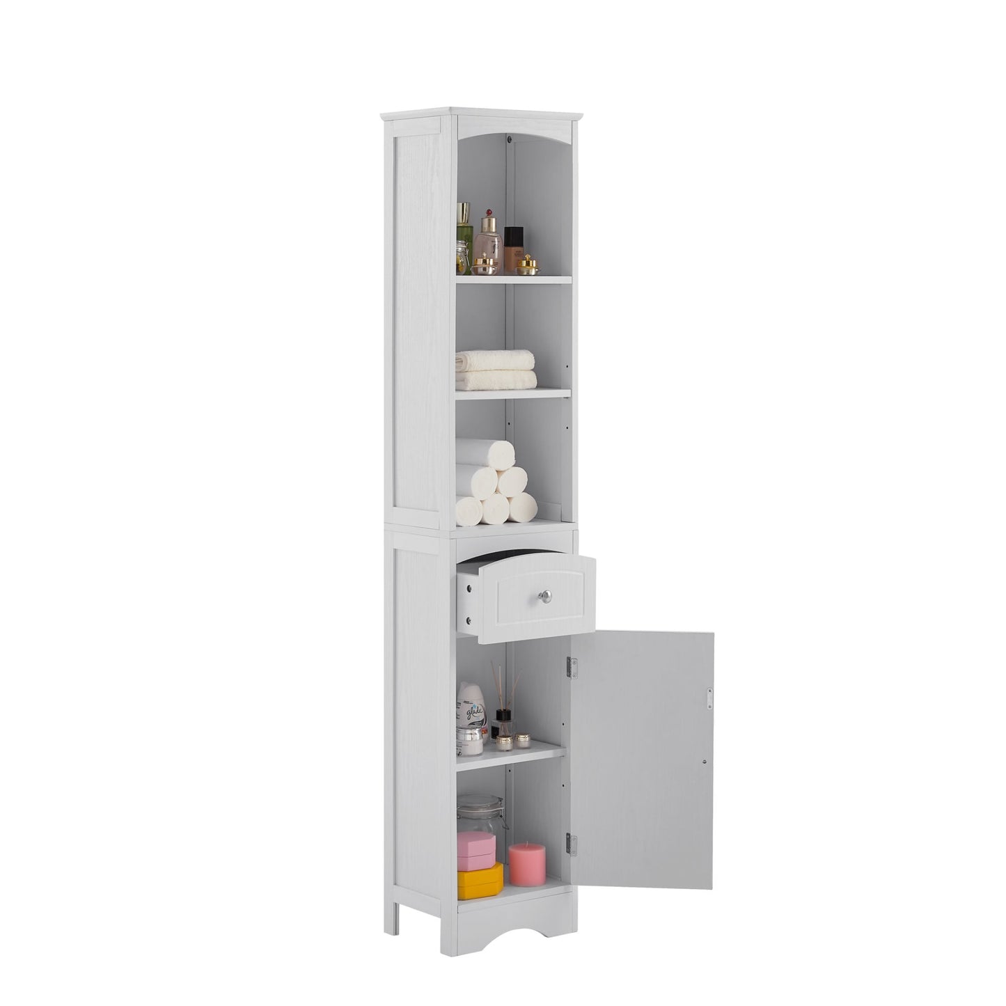 Tall Bathroom Cabinet;  Freestanding Storage Cabinet with Drawer;  MDF Board;  Adjustable Shelf