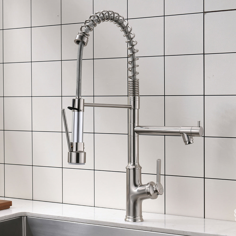 Kitchen Faucet with Pull Down Sprayer Brushed Nickel Stainless Steel Single Handle Kitchen Sink Faucets