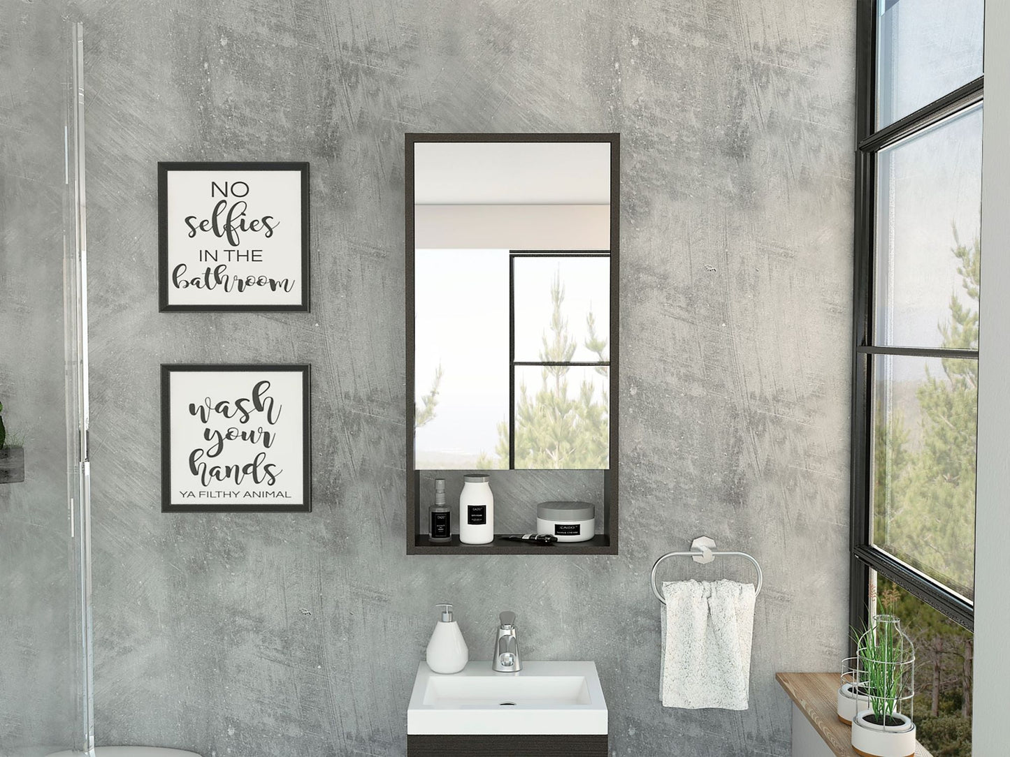 Modesto Medicine Cabinet; One Open Shelf; Mirrored Cabinet With Two Interior Shelves