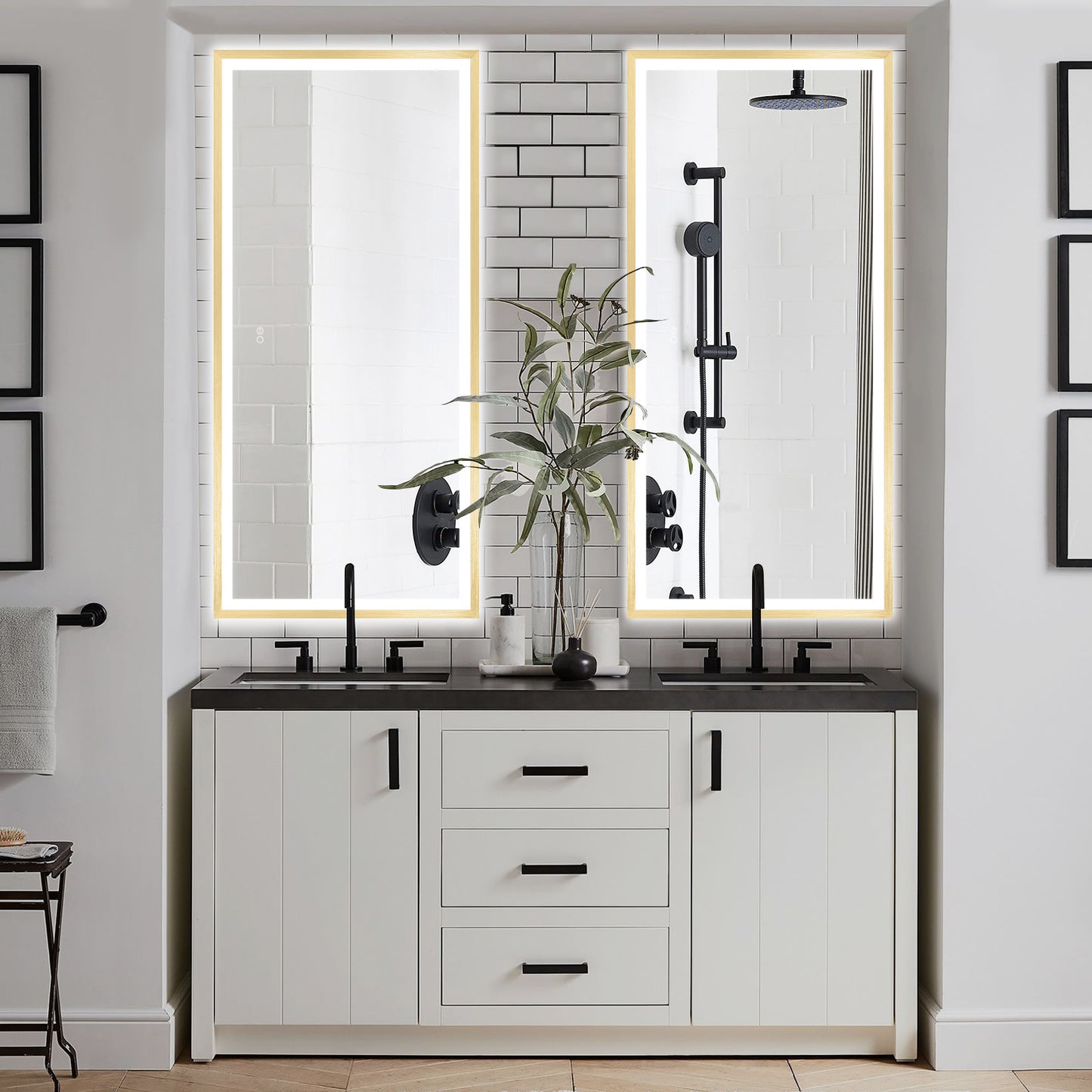 4 Size LED Bathroom Mirror;  Backlit and Front Lighted Mirror for Bathroom;  Wall Mounted Bathroom Vanity Framed Mirror Includes Dimmer;  ; Defogger;  Vertical / Horizontal