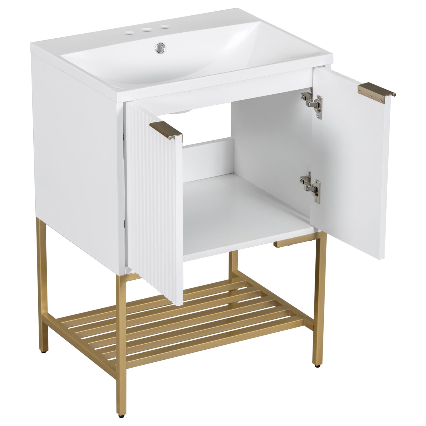 24" Bathroom Vanity with Sink, Bathroom Vanity Cabinet with Two Doors and Gold Metal Frame, Open Storage Shelf