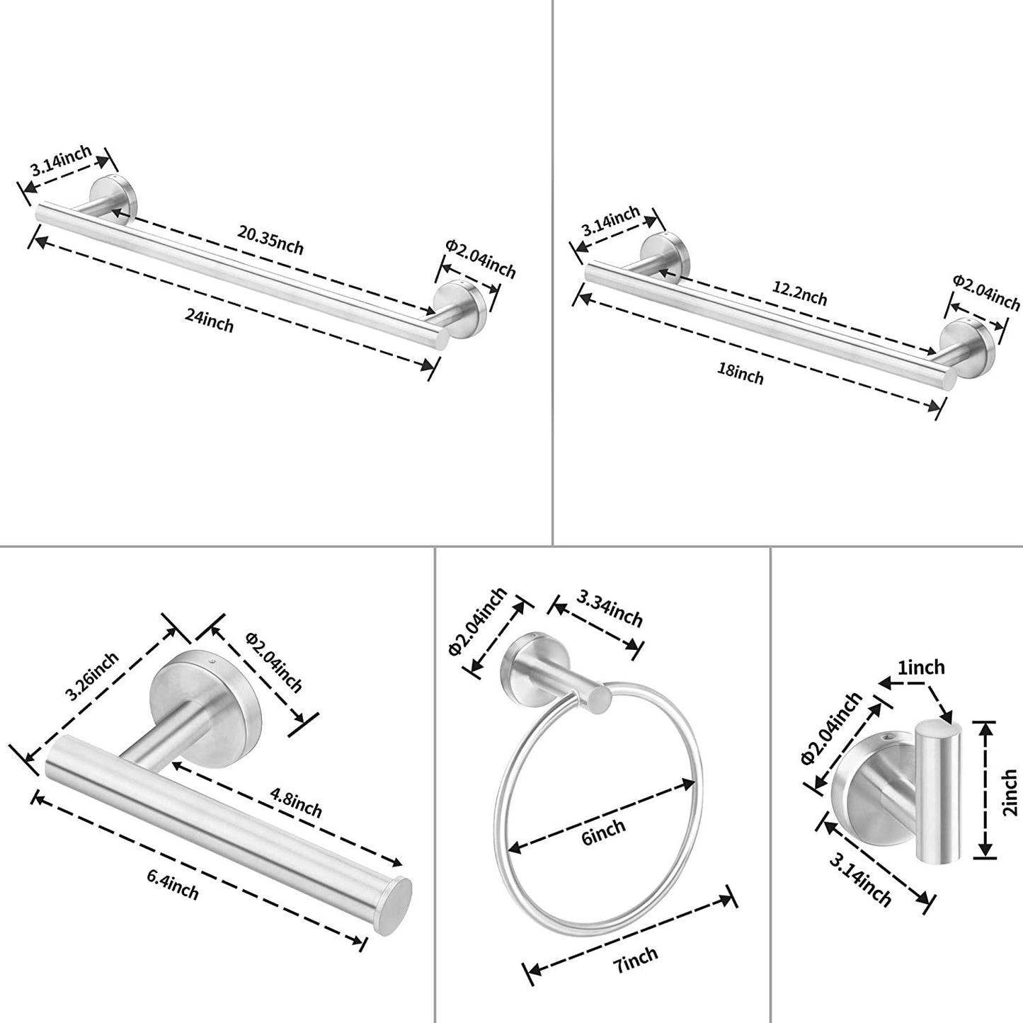 6 Piece Stainless Steel Bathroom Towel Rack Set Wall Mount