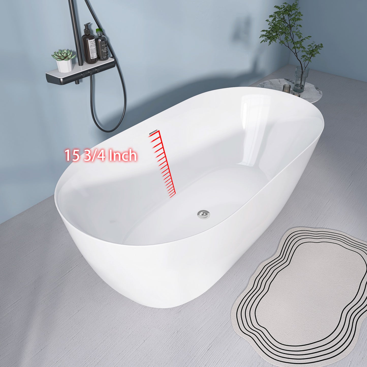 51" Acrylic Free Standing Tub Classic Oval Shape Soaking Tub Adjustable Freestanding Bathtub with Integrated Slotted Overflow and Chrome Pop-up Drain Anti-clogging Gloss White