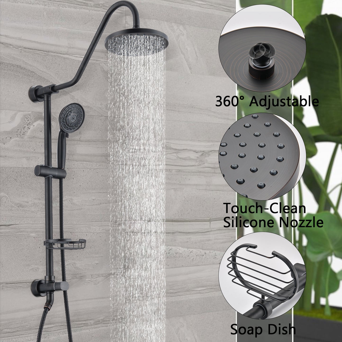 Shower Head with Handheld Shower System with 8" Rain Shower Head (Rough-in Valve Included)