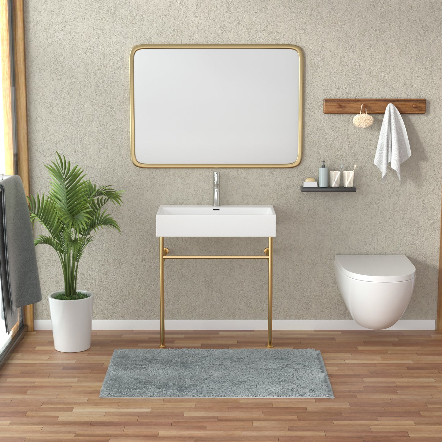 24\\\" Rectangular Bathroom Console Sink with Overflow,Wall Mounted Ceramic Console Sink White Basin with Steel Legs