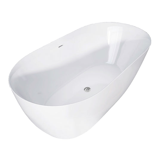 51" Acrylic Free Standing Tub Classic Oval Shape Soaking Tub Adjustable Freestanding Bathtub with Integrated Slotted Overflow and Chrome Pop-up Drain Anti-clogging Gloss White