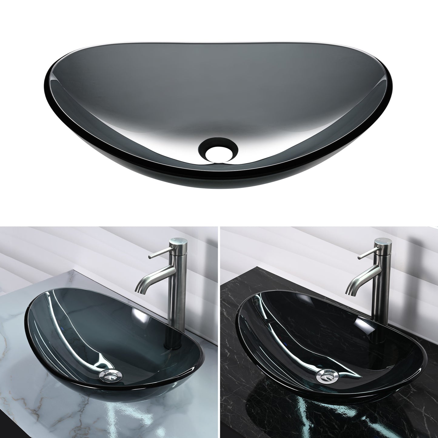 Dark Gray bowl Glass Sink