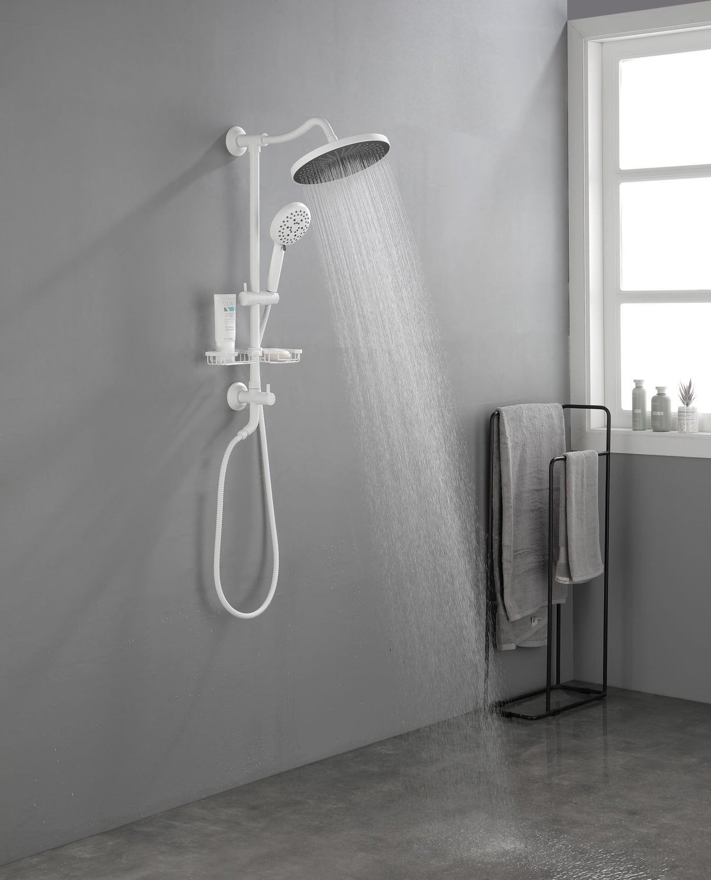 ShowerSpas Shower System, with 10" Rain Showerhead, 4-Function Hand Shower, Adjustable Slide Bar and Soap Dish,