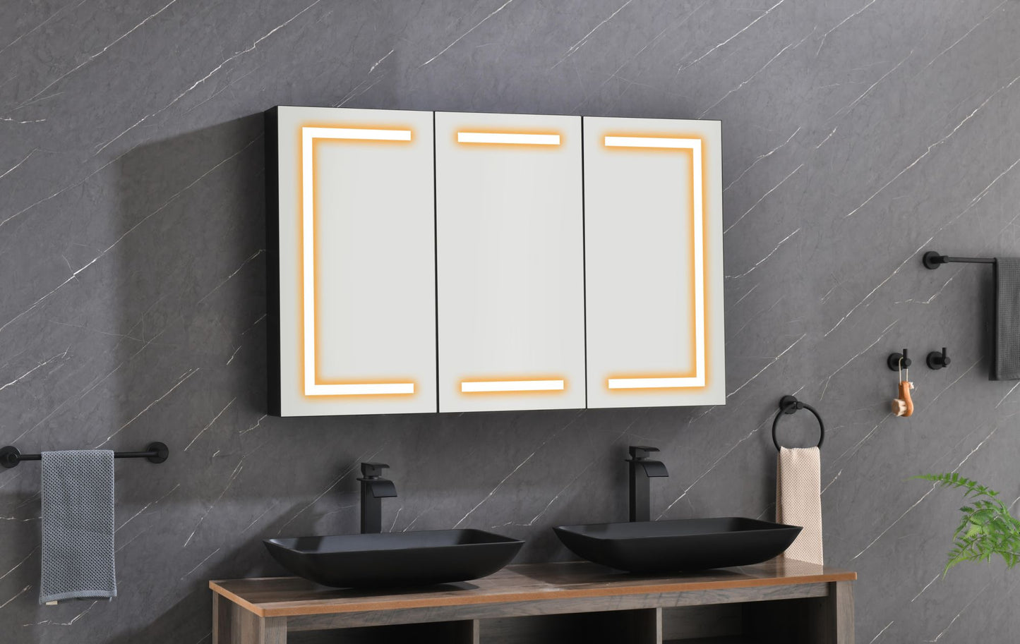 48 in. W x 30 in. H LED Mirror Medicine Cabinet with Lights;  Dimmer;  Defogger;  Clock;  Temp Display