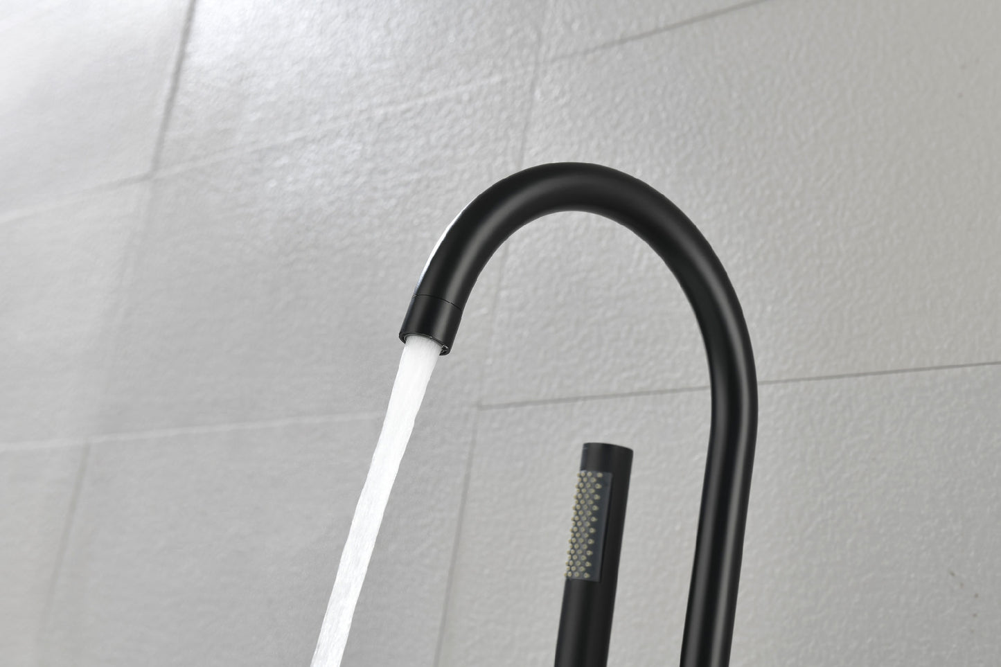 Mount Bathtub Faucet Freestanding Tub Filler Matte Black Standing High Flow Shower Faucets with Handheld Shower Mixer Taps Swivel Spout