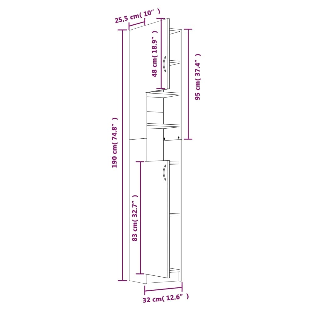 Bathroom Cabinet Smoked Oak 12.6"x10"x74.8" Engineered Wood