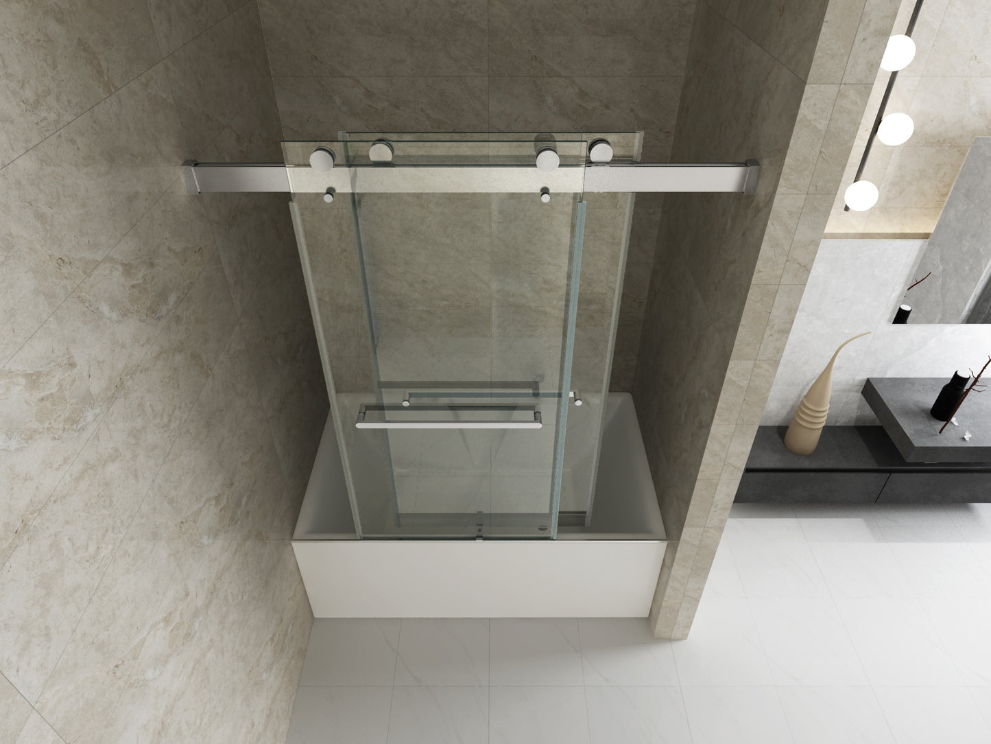 Elan 56 to 60 in. W x 76 in. H Sliding Frameless Soft-Close Shower Door with Premium 3/8 Inch (10mm) Thick Tampered Glass in Chrome 23D02-T60C