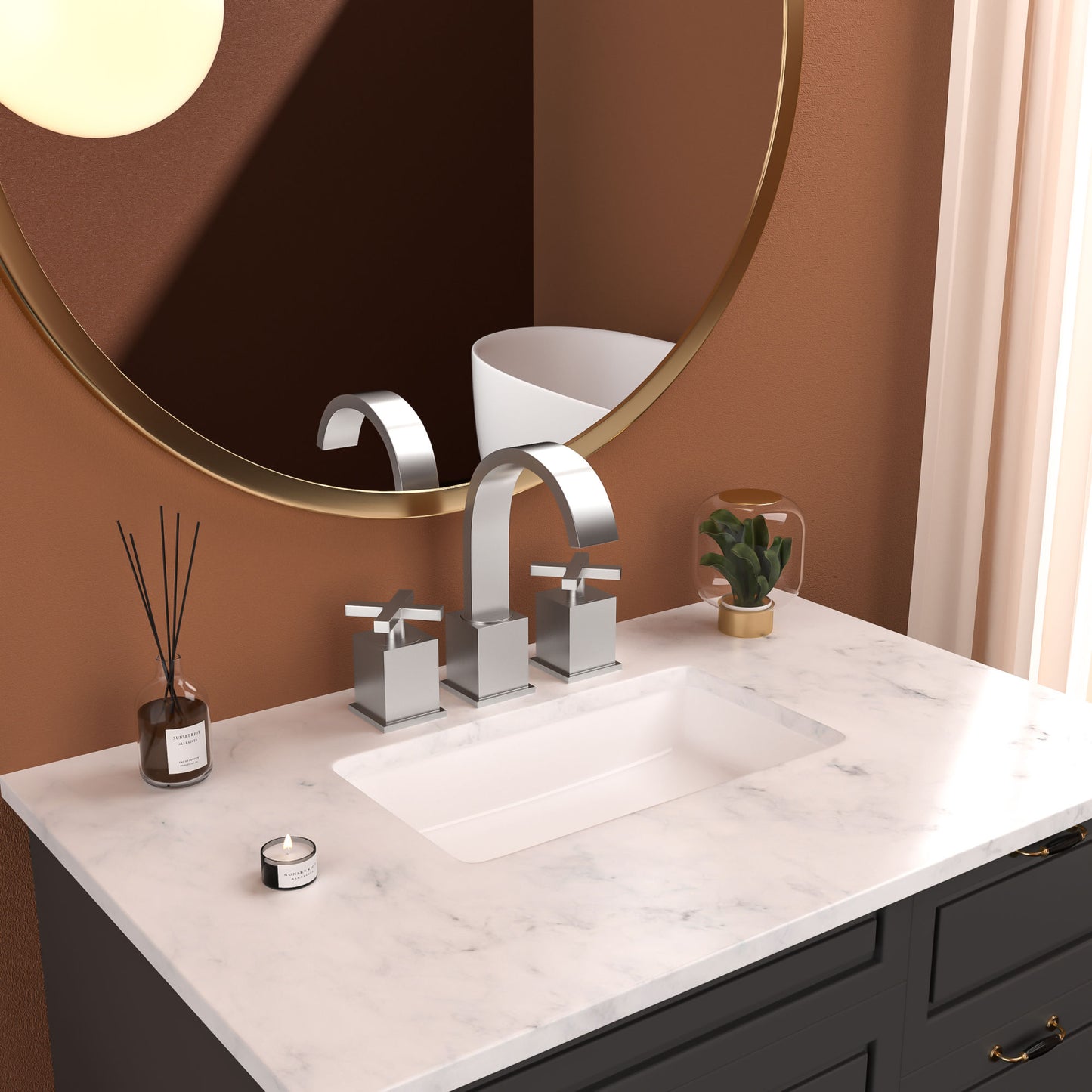 2 Handle Widespread Bathroom Faucet 3 Hole, with Pop Up Drain and 2 Water Supply Lines, Matte Black