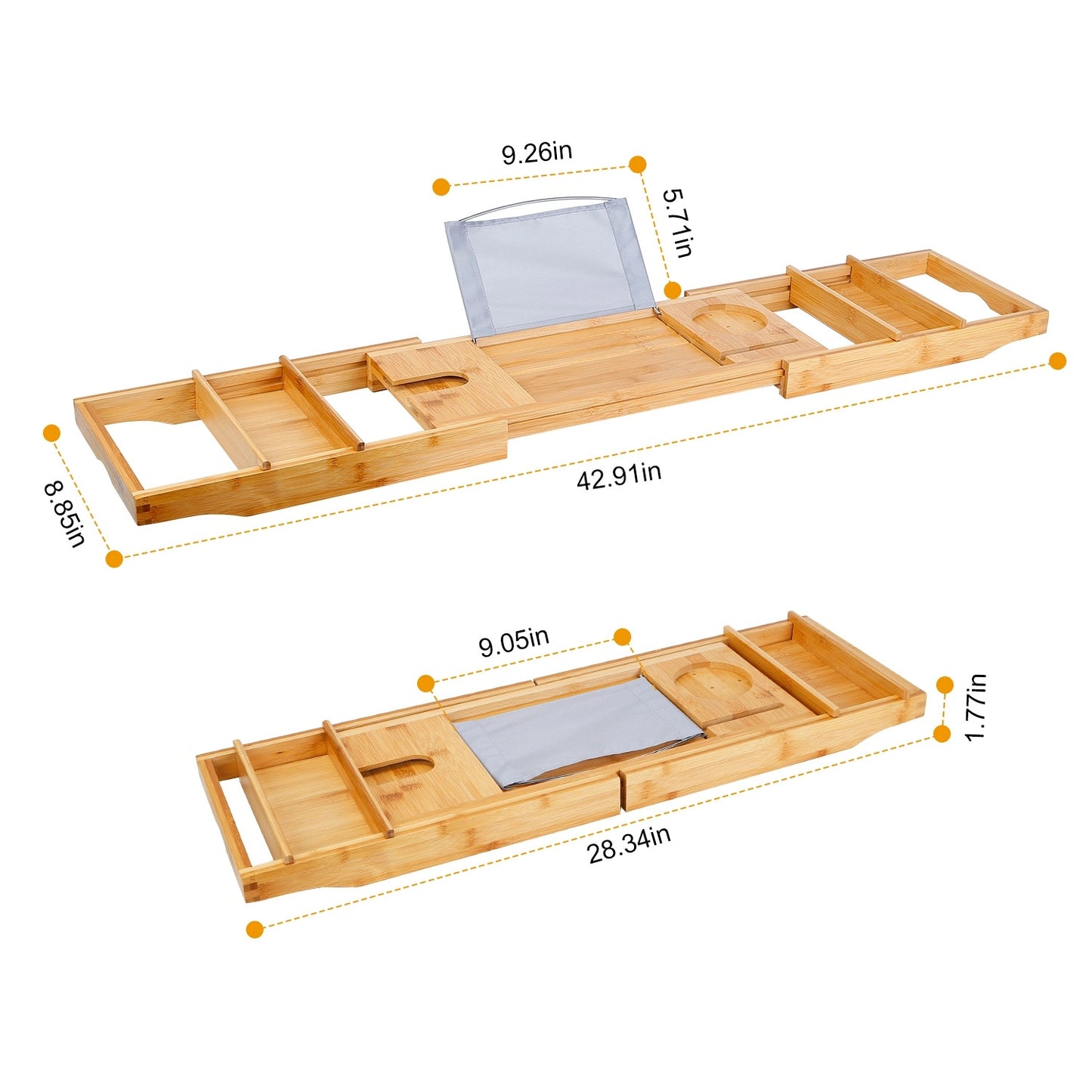 Bathtub Caddy Tray Crafted Bamboo Bath Tray Table Extendable Reading Rack Tablet Phone Holder