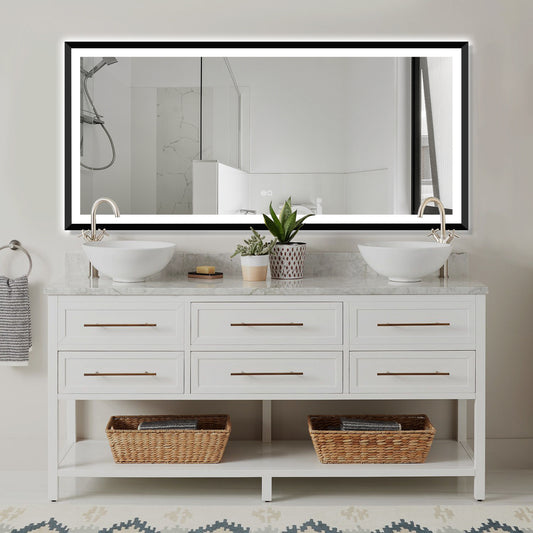 4 Size LED Bathroom Mirror;  Backlit and Front Lighted Mirror for Bathroom;  Wall Mounted Bathroom Vanity Framed Mirror Includes Dimmer;  ; Defogger;  Vertical / Horizontal