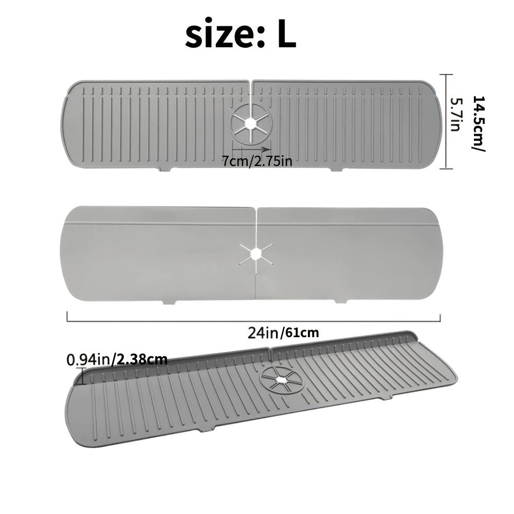 1pc Faucet Sink Splash Guard Mat, Silicone Faucet Water Catcher Mat Cover, Sink Draining Pad Behind Faucet, Gray Black Silicone Drying Mat For Bathroom Countertop Protect