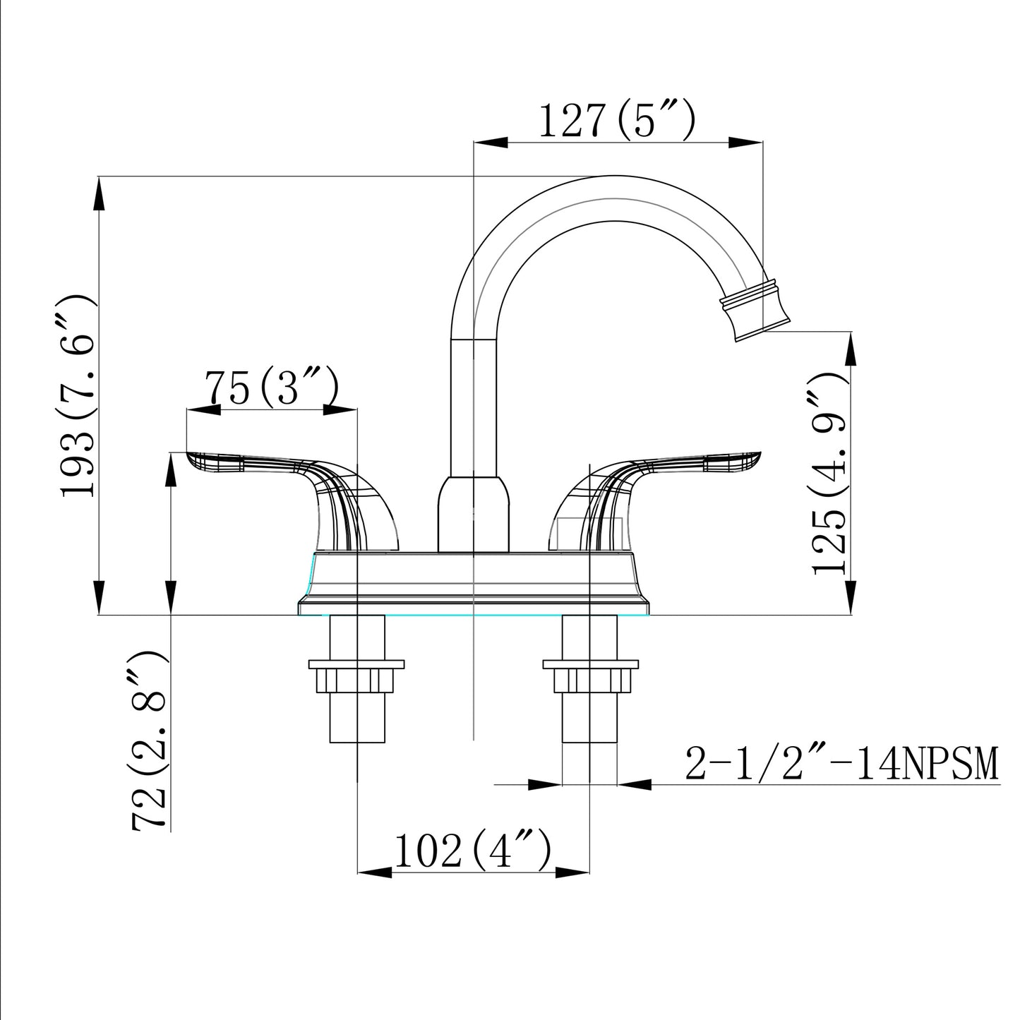 4 Inch 2 Handle Centerset Bathroom Faucet,with Pop up Drain and 2 Water Supply Lines,Matte Black