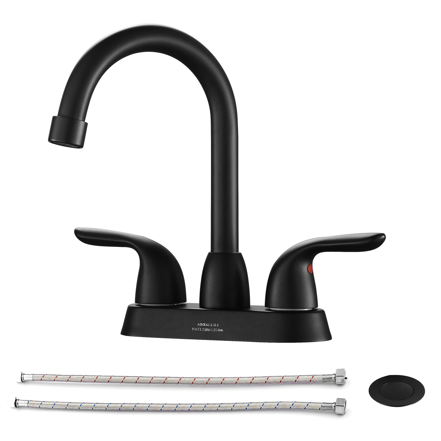 4 Inch 2 Handle Centerset Bathroom Faucet,with Pop up Drain and 2 Water Supply Lines,Matte Black