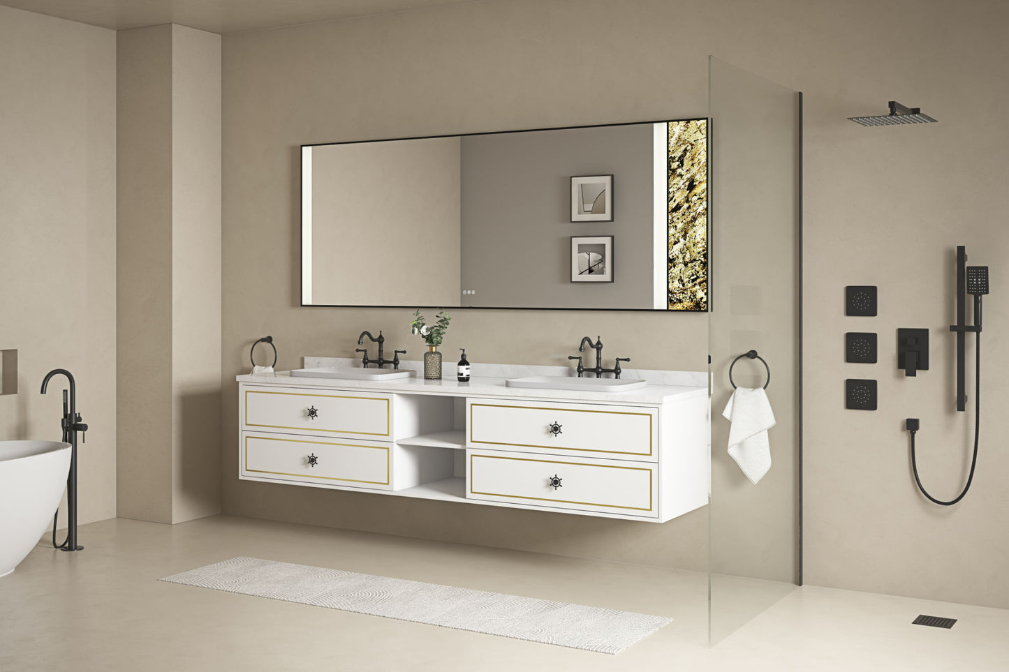 96*23*21inWall Hung Doulble Sink Bath Vanity Cabinet Only in Bathroom Vanities without Tops