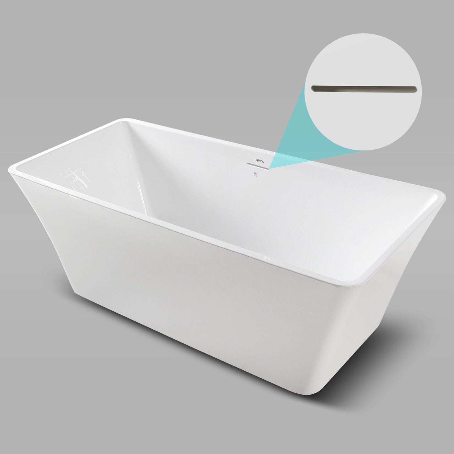 FerdY Sentosa Acrylic Freestanding Bathtub, Contemporary Design Soaking Tub with Brushed Nickel Drain and Minimalist Linear Design Overflow, Easy to Install, 02560