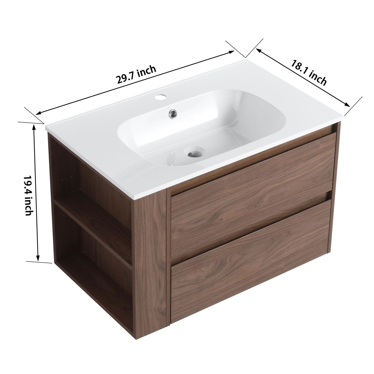 30\" Wall Mounting Bathroom Vanity With Gel Sink