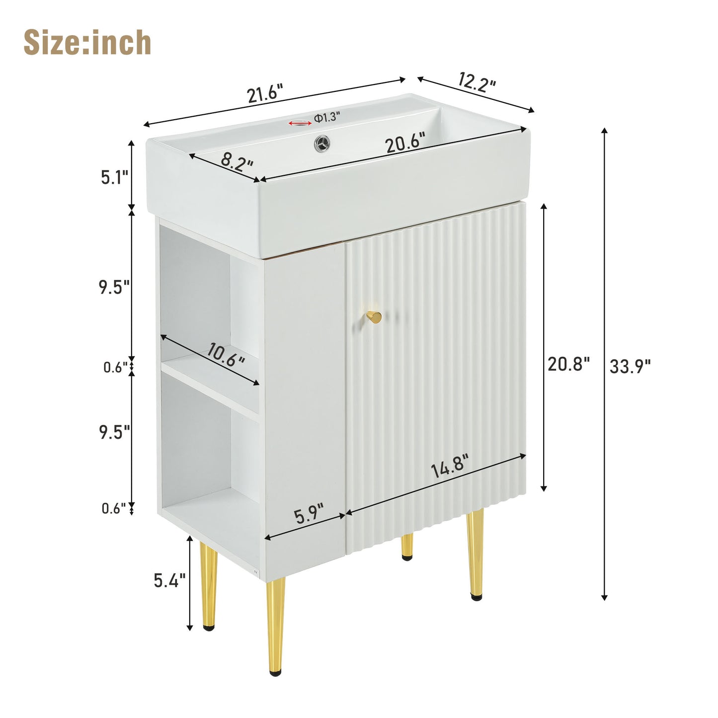 21.6" white Bathroom vanity ; Combo Cabinet ; Bathroom Storage Cabinet; Single Ceramic Vessel Sink; Left side storge