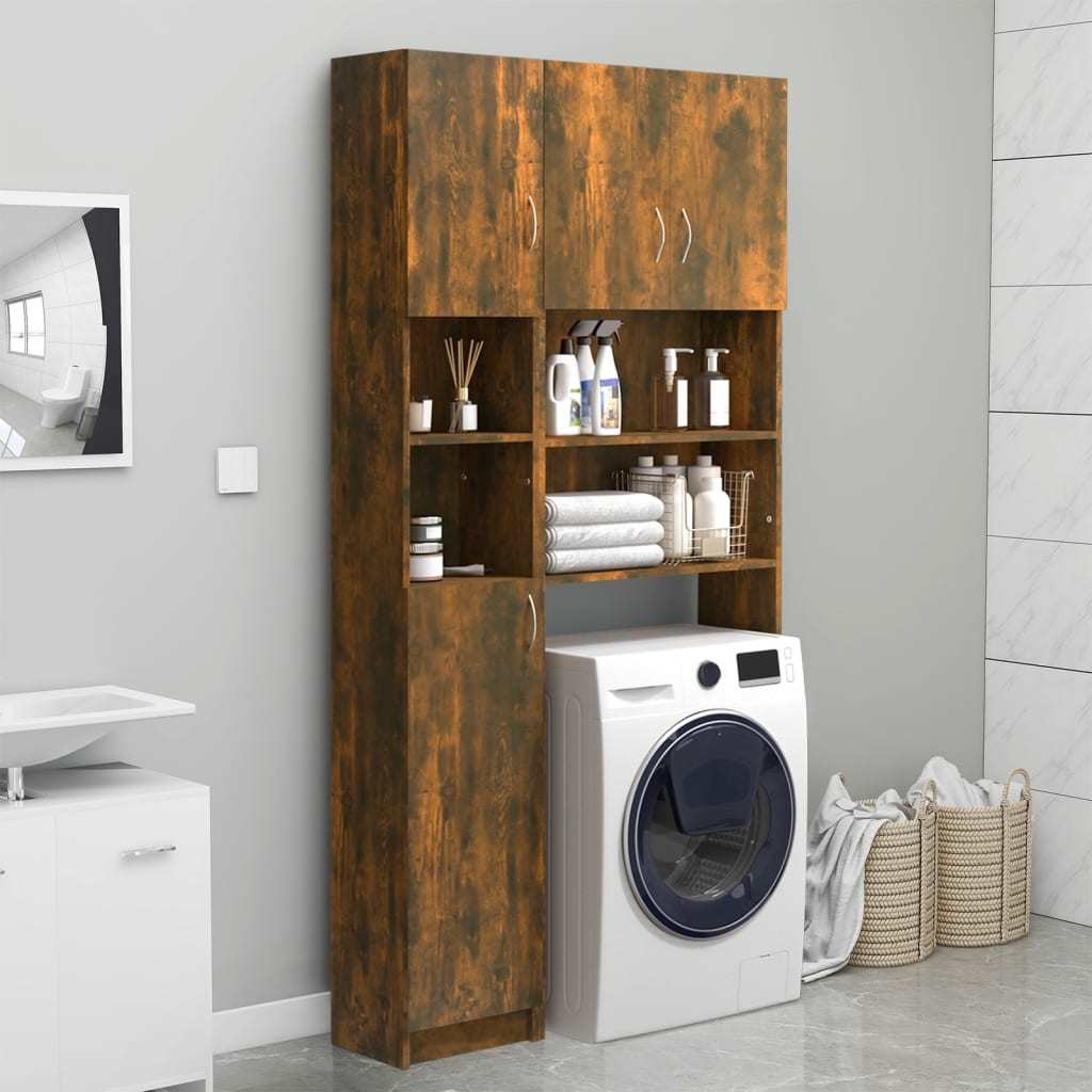 Bathroom Cabinet Smoked Oak 12.6"x10"x74.8" Engineered Wood