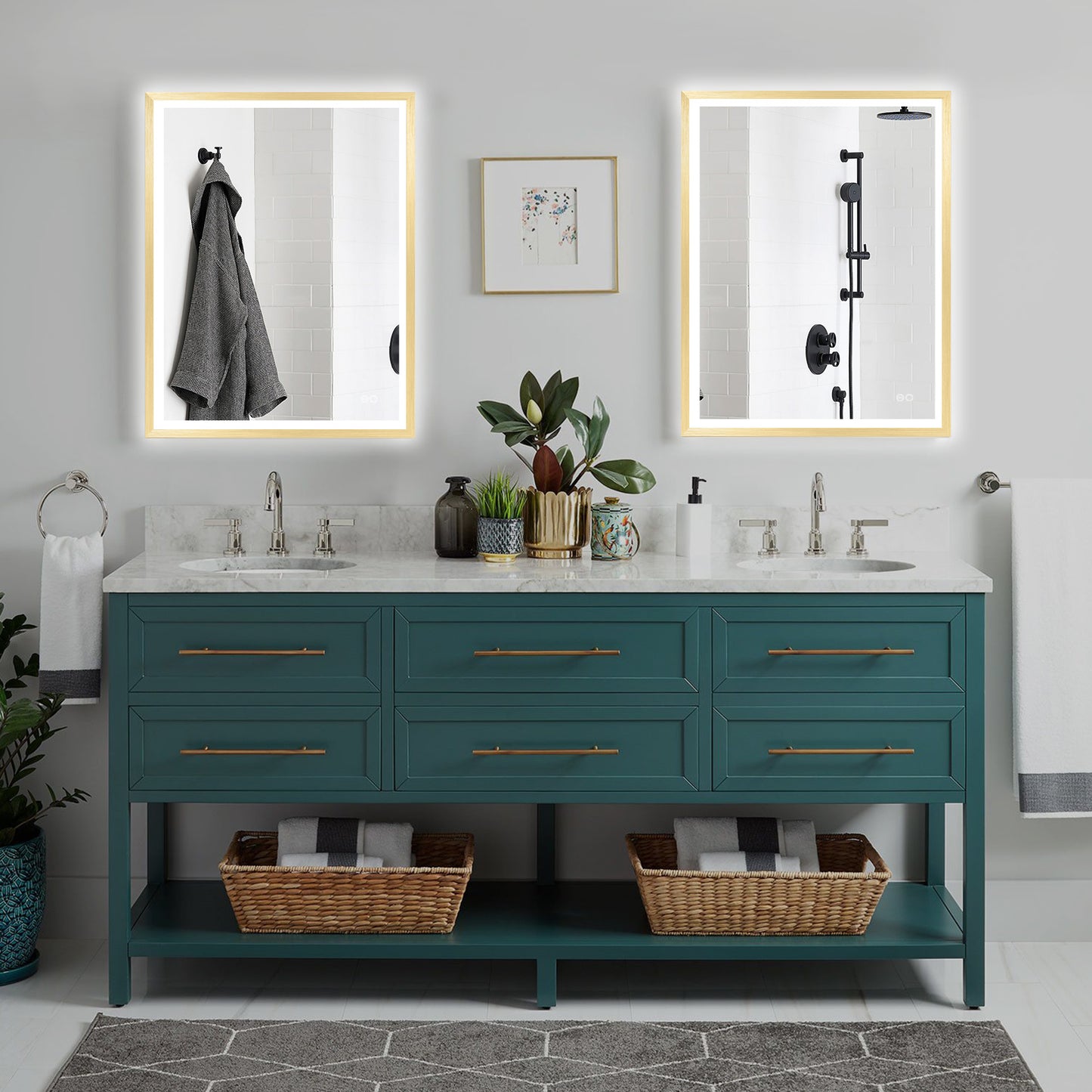 4 Size LED Bathroom Mirror;  Backlit and Front Lighted Mirror for Bathroom;  Wall Mounted Bathroom Vanity Framed Mirror Includes Dimmer;  ; Defogger;  Vertical / Horizontal